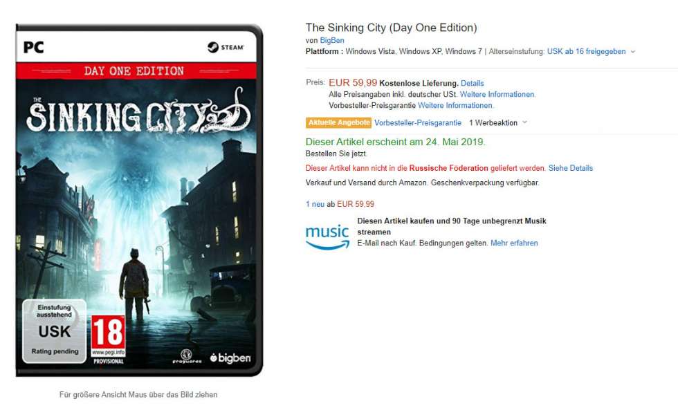 Релиз The Sinking City от Frogwares перенесен, если верить Amazon