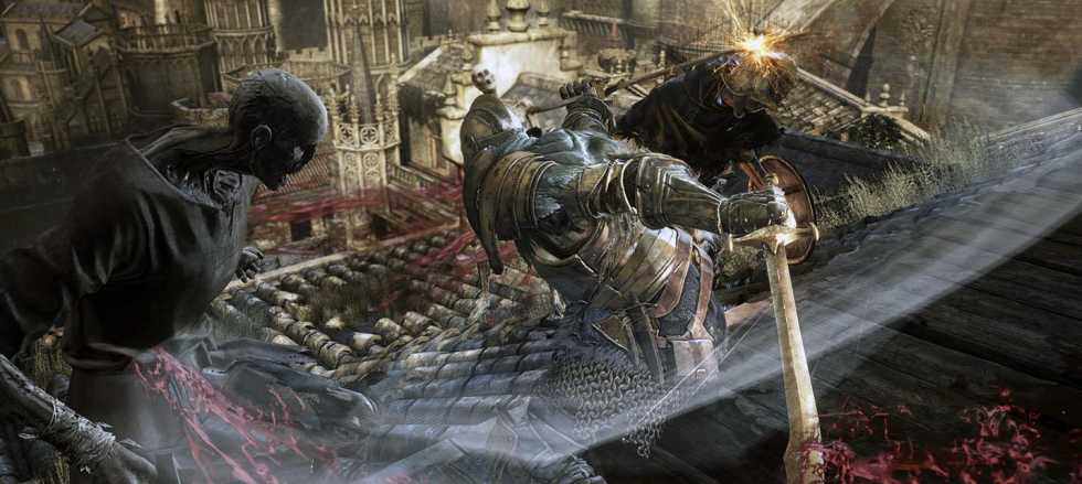 Ютубер получает в лицо залп фальшивой кровью при получения урона в Dark Souls III