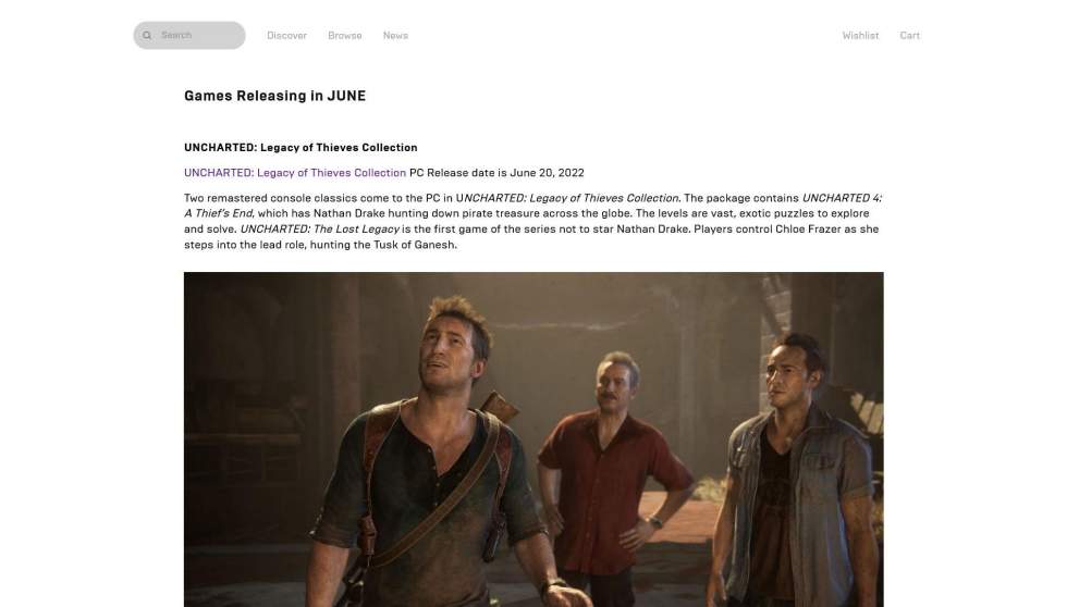 Uncharted: Uncharted: Legacy of Thieves Collection выйдет на PC 20 Июня