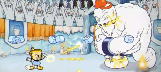 Бой с боссом в первом геймплейном отрезке Cuphead: The Delicious Last Course