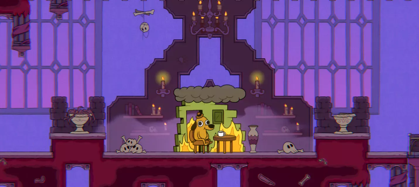 Геймплейный тизер This Is Fine: Maximum Cope — платформера с главным героем мема