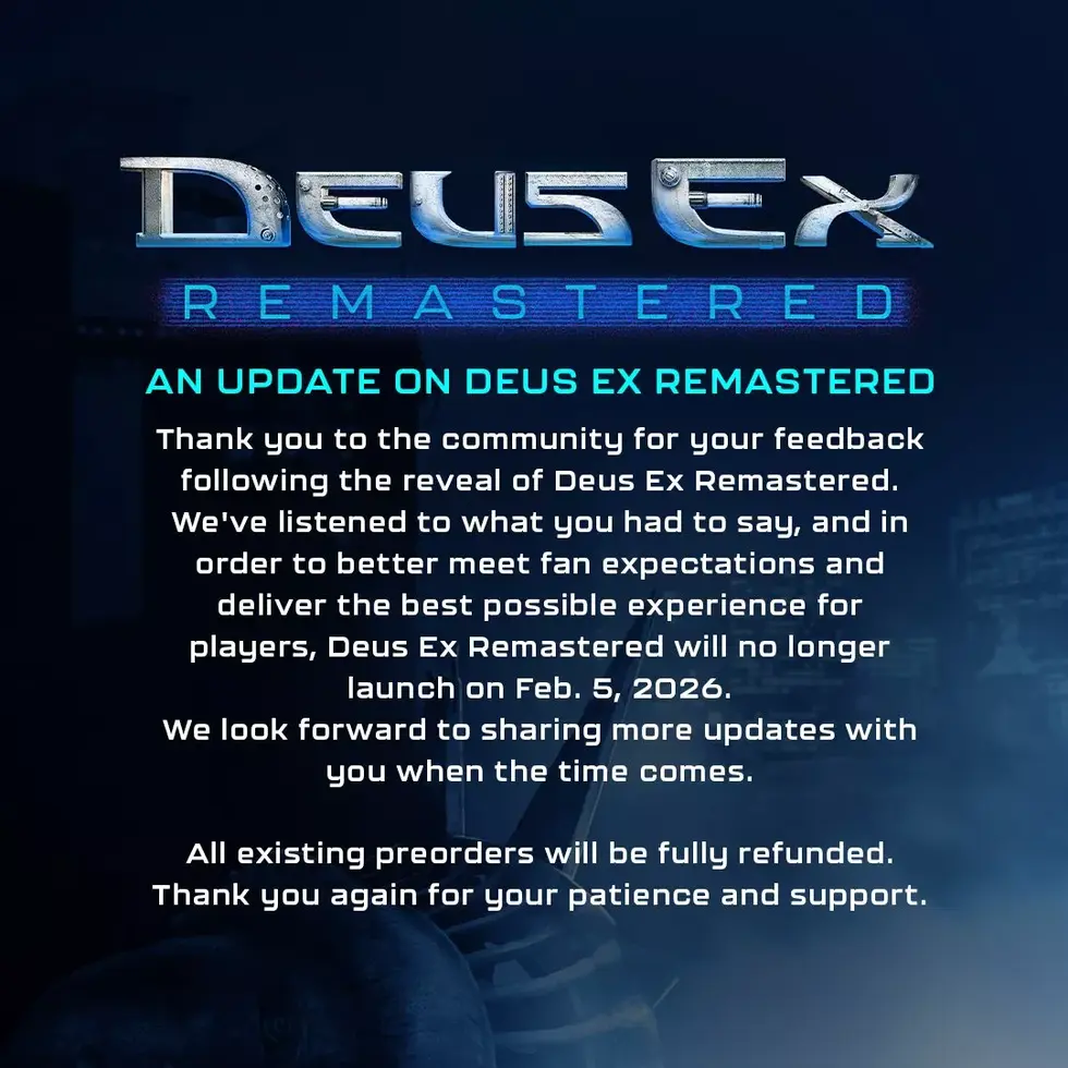 Deus Ex Remastered перенесён на неопределённую дату