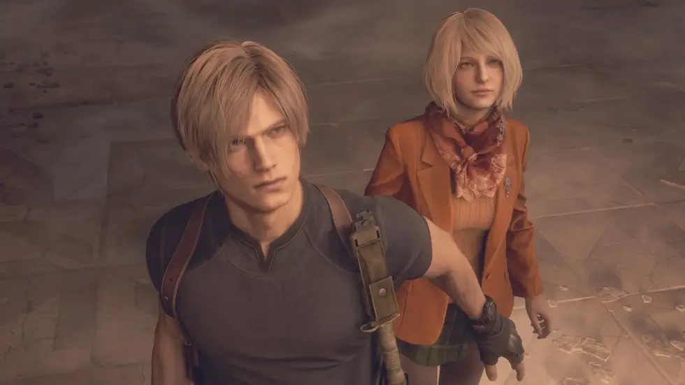 Леон и Эшли в руинах замка из Resident Evil 4