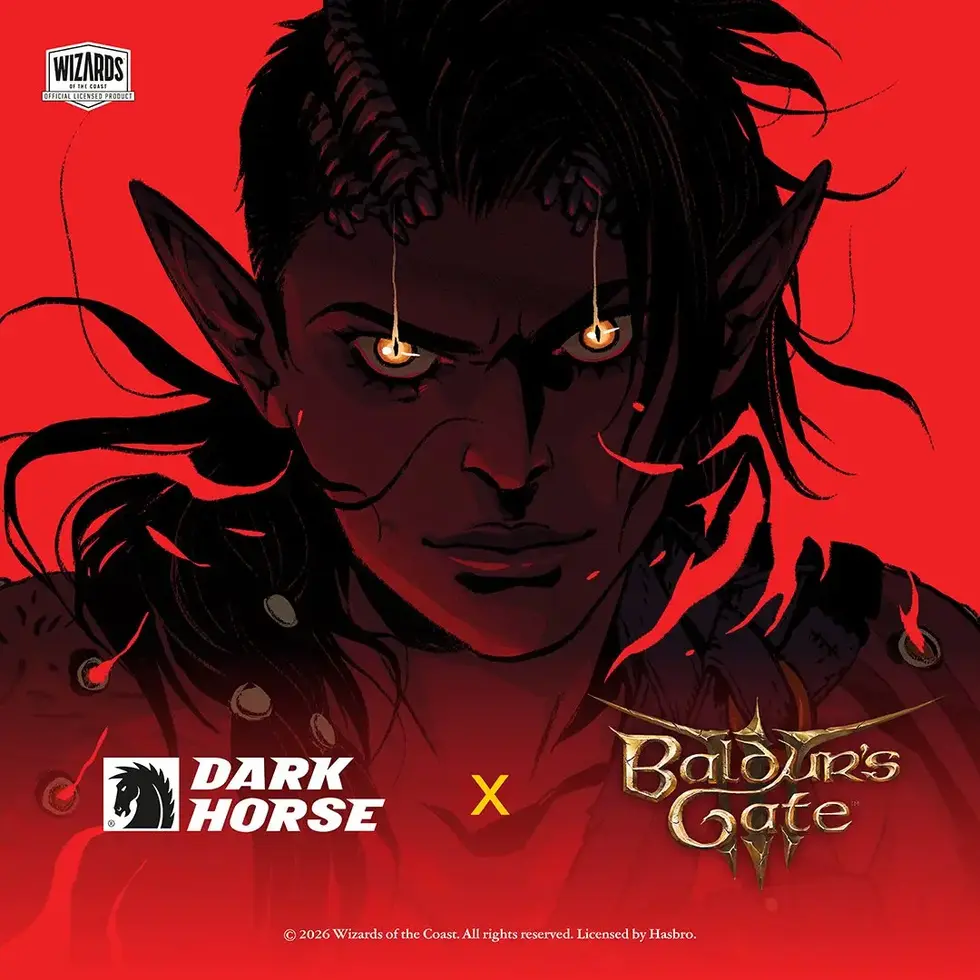 Тифлинг с горящими оранжевыми глазами из видеоигры Baldur's Gate 3 от Dark Horse