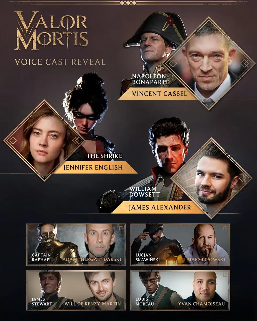 Анонс актёрского состава озвучки игры Valor Mortis с фотографиями актёров и их персонажей